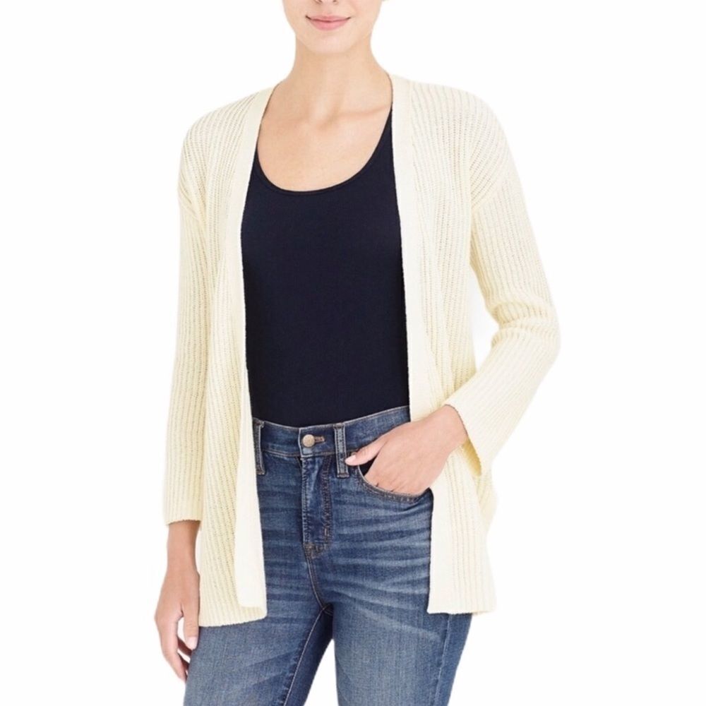 Ivory Open Front Mid Length Rib Knit  Cardigan by J. Crew NEW